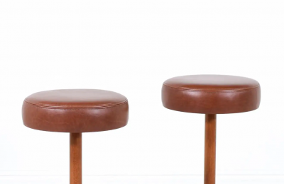 Borje Johanson Teak Chrome Swivel Bar Stools for Johanson Design