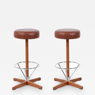 Borje Johanson Teak Chrome Swivel Bar Stools for Johanson Design