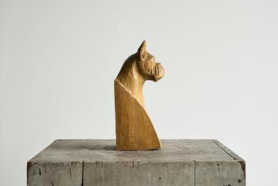 Boxer Sculpture or Bookend in Solid Carved Wood Mid 20th Century