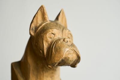 Boxer Sculpture or Bookend in Solid Carved Wood Mid 20th Century
