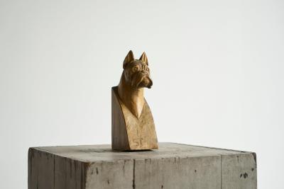 Boxer Sculpture or Bookend in Solid Carved Wood Mid 20th Century