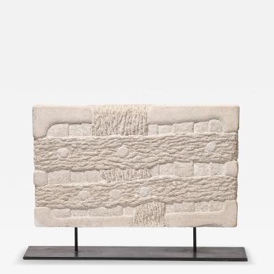Bradford Graves Modernist Limestone Sculpture on Iron Base entitled Flood by Bradford Graves