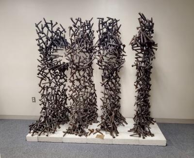 Bradley Foster Massive Garden Modernist Nebula Sculptures By Bradley Foster Railroad Tie welded