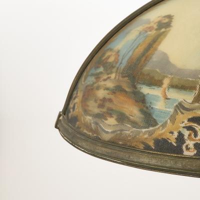 Bradley Hubbard Reverse Painted Glass and Patinated Metal Scenic Table Lamp