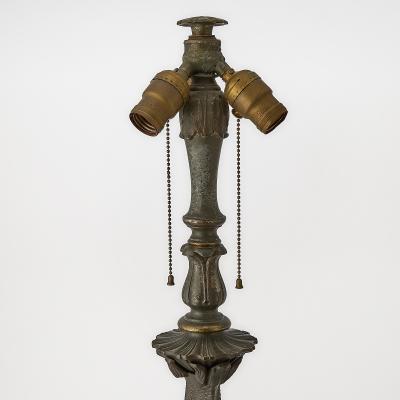 Bradley Hubbard Reverse Painted Glass and Patinated Metal Scenic Table Lamp