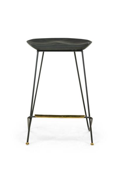 Braga Contemporary Modern Ebonized Wood and Polished Bronze Stools