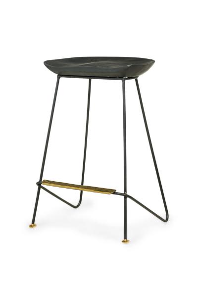 Braga Contemporary Modern Ebonized Wood and Polished Bronze Stools