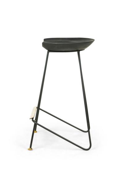 Braga Contemporary Modern Ebonized Wood and Polished Bronze Stools