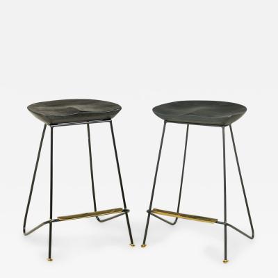 Braga Contemporary Modern Ebonized Wood and Polished Bronze Stools