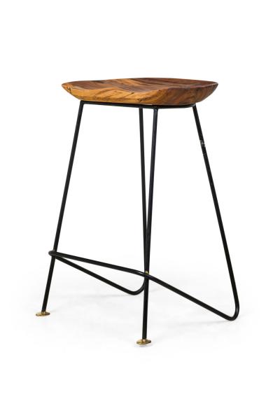 Braga Contemporary Modern Natural Wood and Bronze Stools