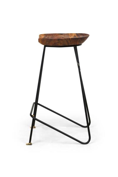 Braga Contemporary Modern Natural Wood and Bronze Stools