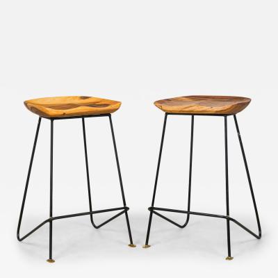 Braga Contemporary Modern Natural Wood and Bronze Stools