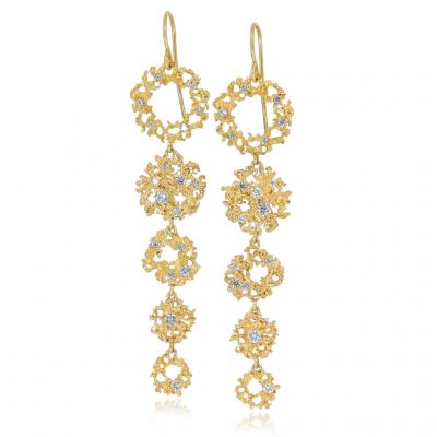 Branch Diamond Galaxy Yellow Gold Dangle Drop Earrings