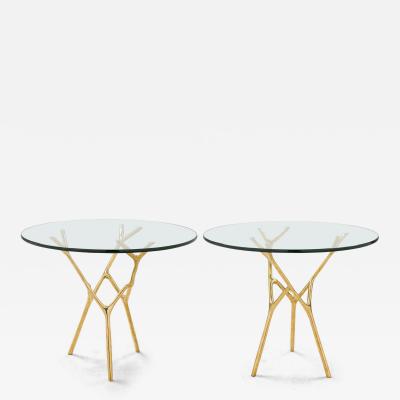 Branco Modern Polished Bronze and Glass Branch Form End Side Table