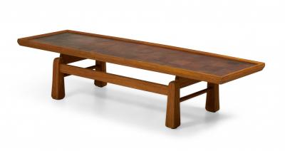 Brandt Ranch Rustic Oak and Leather Patchwork Coffee Cocktail Table