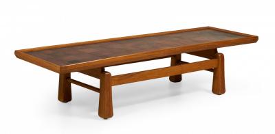 Brandt Ranch Rustic Oak and Leather Patchwork Coffee Cocktail Table