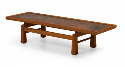 Brandt Ranch Rustic Oak and Leather Patchwork Coffee Cocktail Table