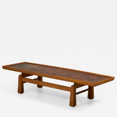 Brandt Ranch Rustic Oak and Leather Patchwork Coffee Cocktail Table