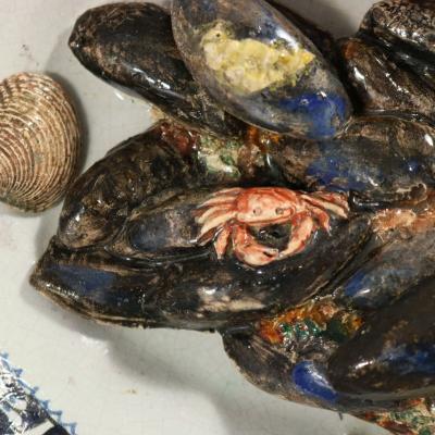 Brard French Palissy Majolica Platter with Fish and Crabs