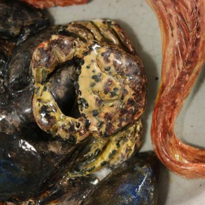 Brard French Palissy Majolica Platter with Fish and Crabs