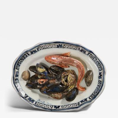 Brard French Palissy Majolica Platter with Fish and Crabs