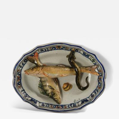 Brard French Palissy Majolica Wall Platter with Fish