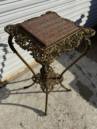 Brass 2 Tiered Granite Top Plant Stand