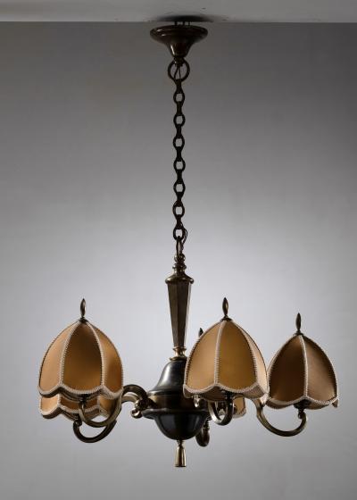 Brass 5 arm chandelier
