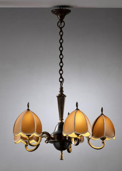 Brass 5 arm chandelier