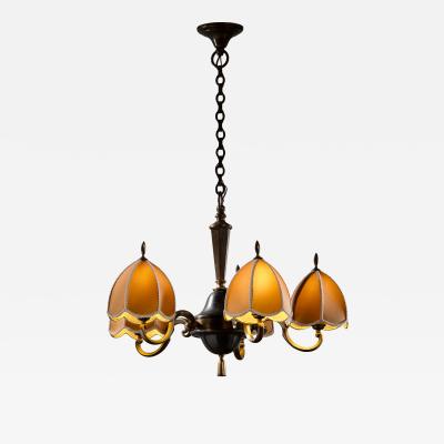 Brass 5 arm chandelier
