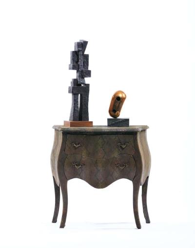 Brass Abstract Head Table Top Sculpture Signed Levin