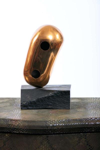 Brass Abstract Head Table Top Sculpture Signed Levin