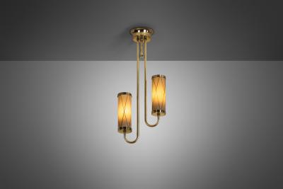 Brass Ceiling Lamp with Decorative Cylindrical Glass Shades Europe ca 1950s
