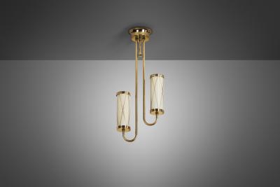 Brass Ceiling Lamp with Decorative Cylindrical Glass Shades Europe ca 1950s