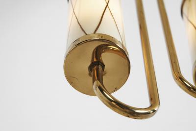Brass Ceiling Lamp with Decorative Cylindrical Glass Shades Europe ca 1950s