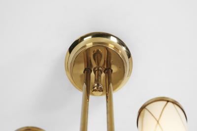 Brass Ceiling Lamp with Decorative Cylindrical Glass Shades Europe ca 1950s