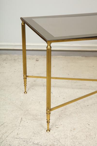 Brass Cocktail Table Smoked Glass Top on Stretchers Base