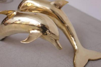 Brass Coffee Table in Form of Two Dolphins