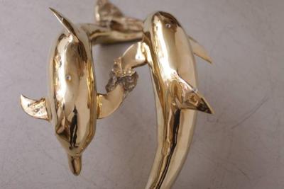 Brass Coffee Table in Form of Two Dolphins