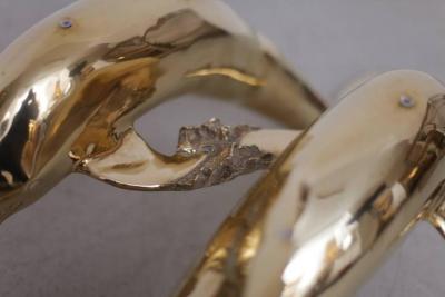 Brass Coffee Table in Form of Two Dolphins