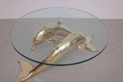Brass Coffee Table in Form of Two Dolphins