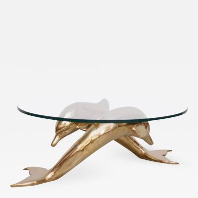 Brass Coffee Table in Form of Two Dolphins