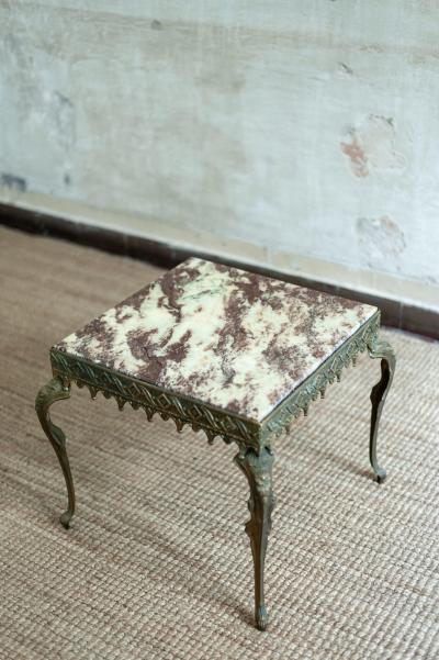 Brass Coffee Table with Marble Top 1950s