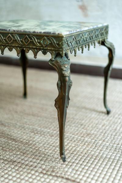Brass Coffee Table with Marble Top 1950s