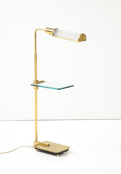 Brass Floor Lamp with Glass Shade and Glass Shelf