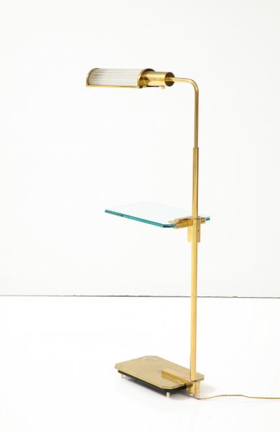 Brass Floor Lamp with Glass Shade and Glass Shelf