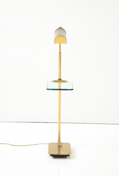 Brass Floor Lamp with Glass Shade and Glass Shelf