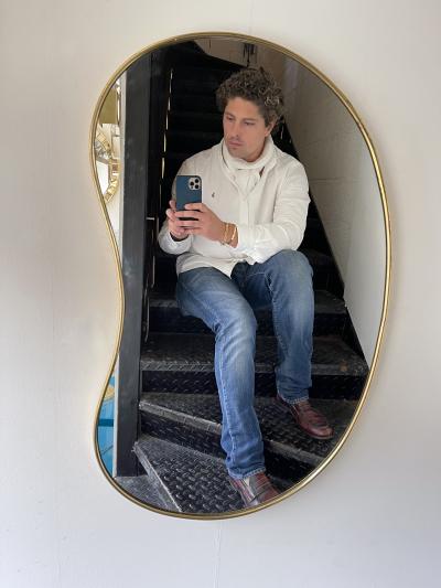 Brass Free Form Haricot Mirror Italy 1950s