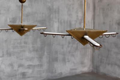 Brass Geometric Pendant Lights Europe Late 1980s