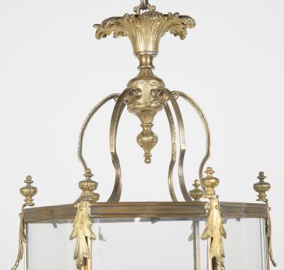 Brass Hexagonal Three Light Lantern with Putti